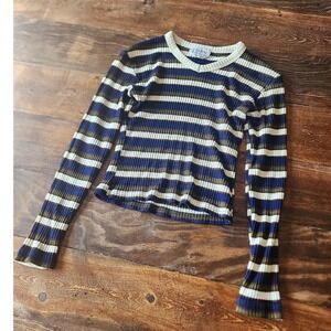 IDFY Die For You Striped Ribbed Knit V-Neck Long Sleeve Top Size Medium